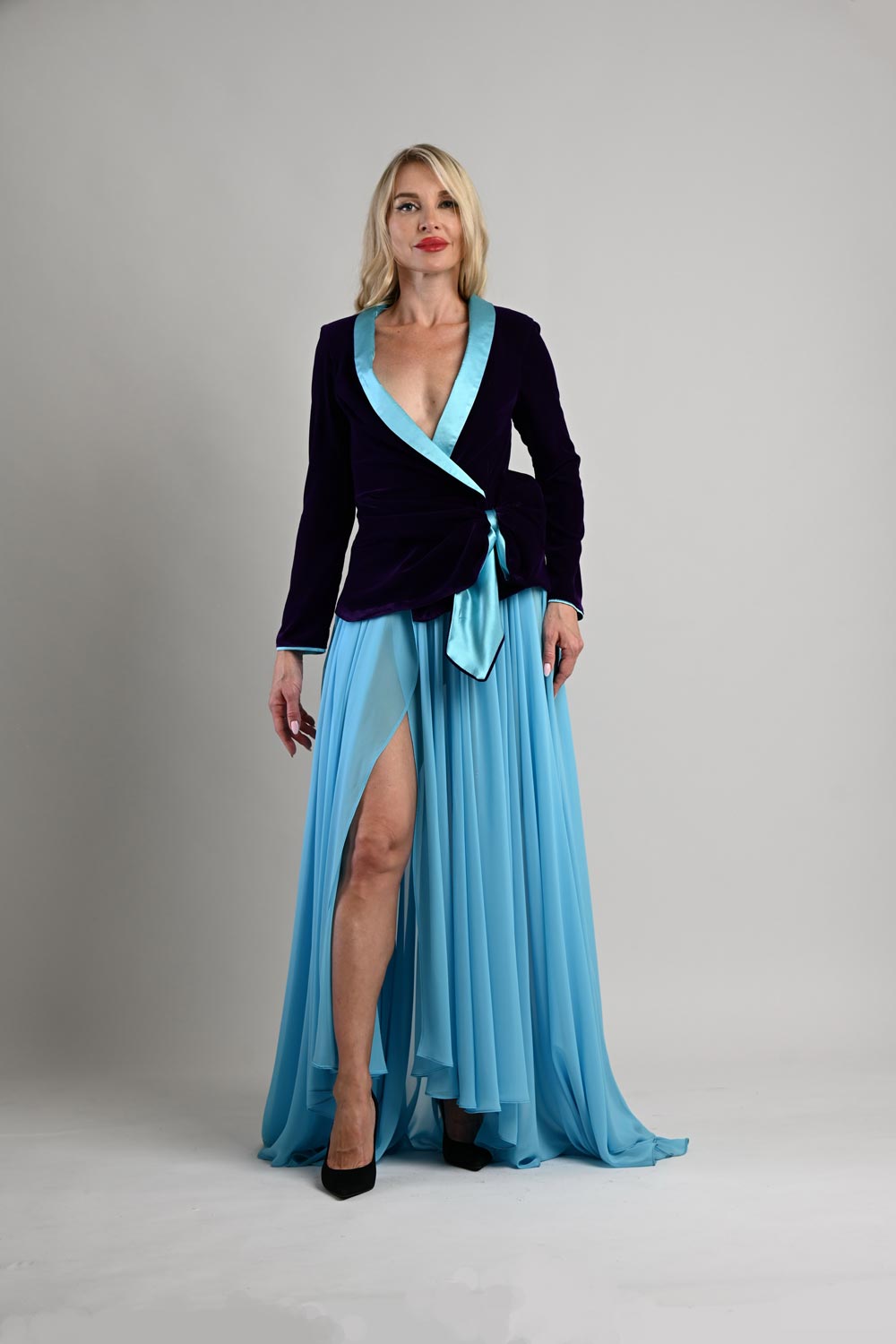 Turquoise Chiffon Maxi Skirt 