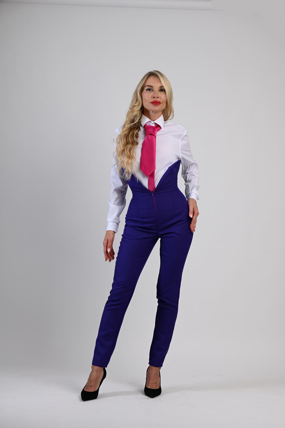 High-Waist Blue Pants with Corset